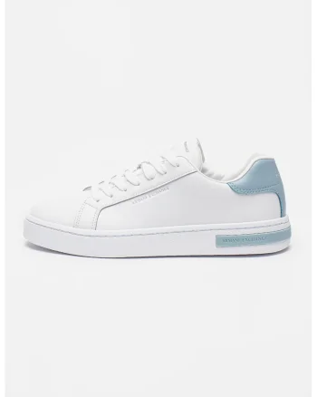 Pantofi sport low-cut de piele, Alb/Albastru prafuit