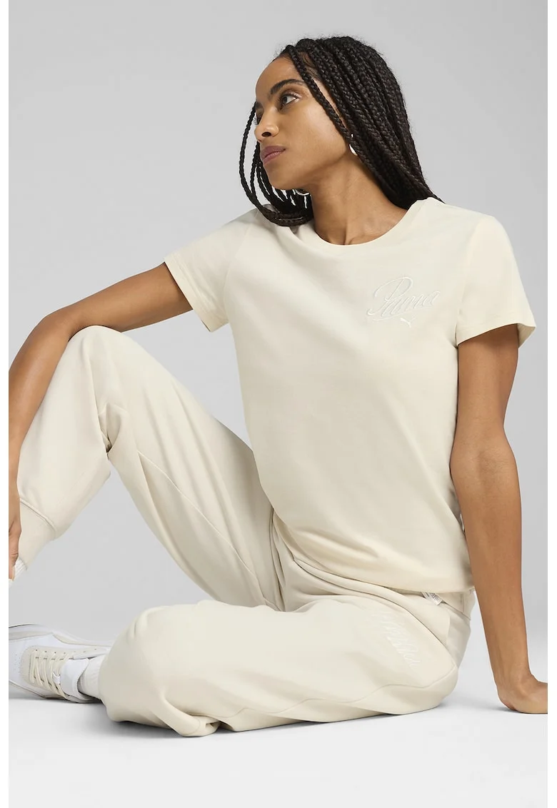 Tricou din bumbac cu broderie logo, Crem