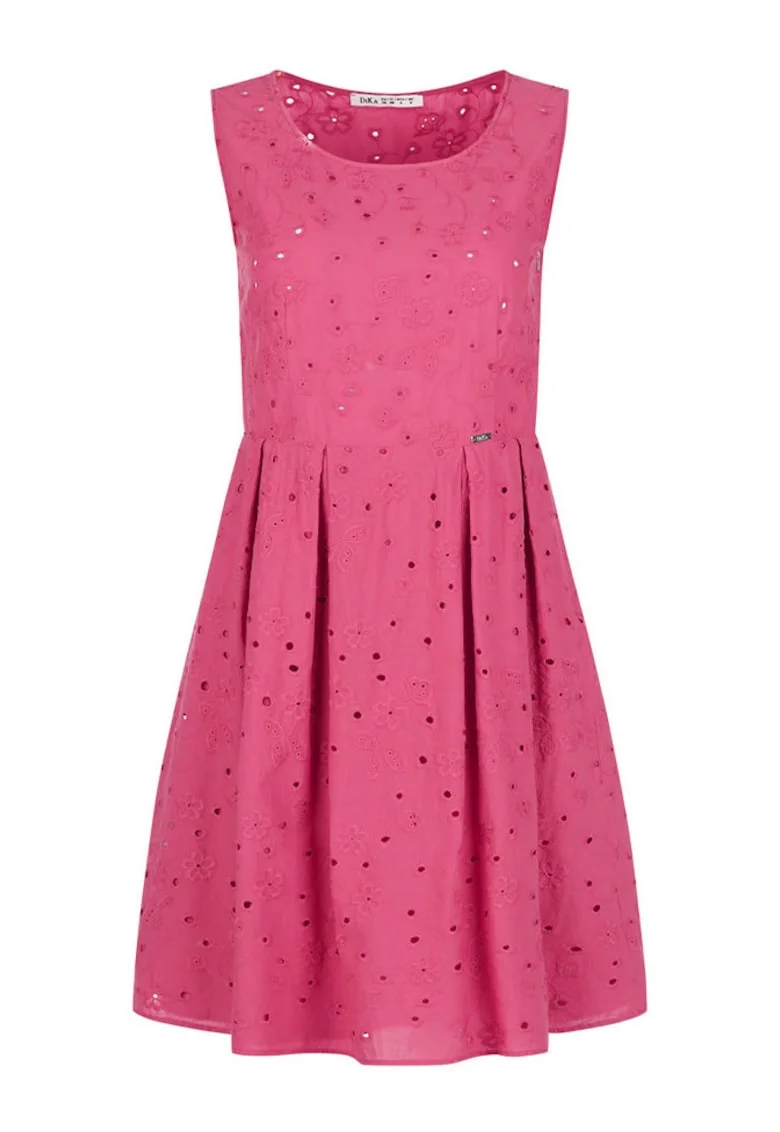 Rochie evazata cu pliuri inversate si broderie englezeasca