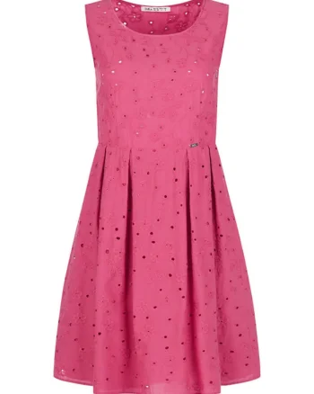 Rochie evazata cu pliuri inversate si broderie englezeasca