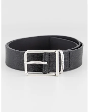 Curea de piele cu logo, Negru