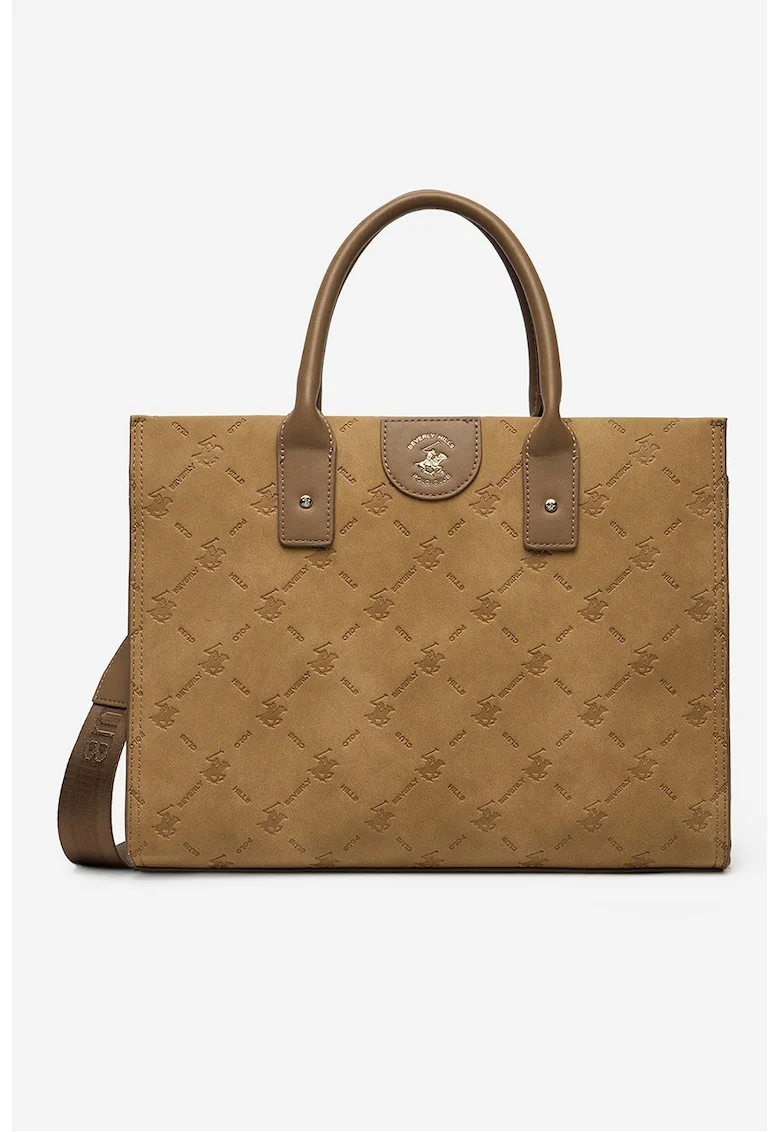Geanta shopper de piele ecologica, Maro taupe/Caramel