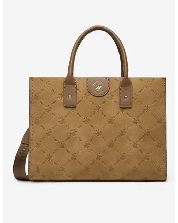 Geanta shopper de piele ecologica, Maro taupe/Caramel