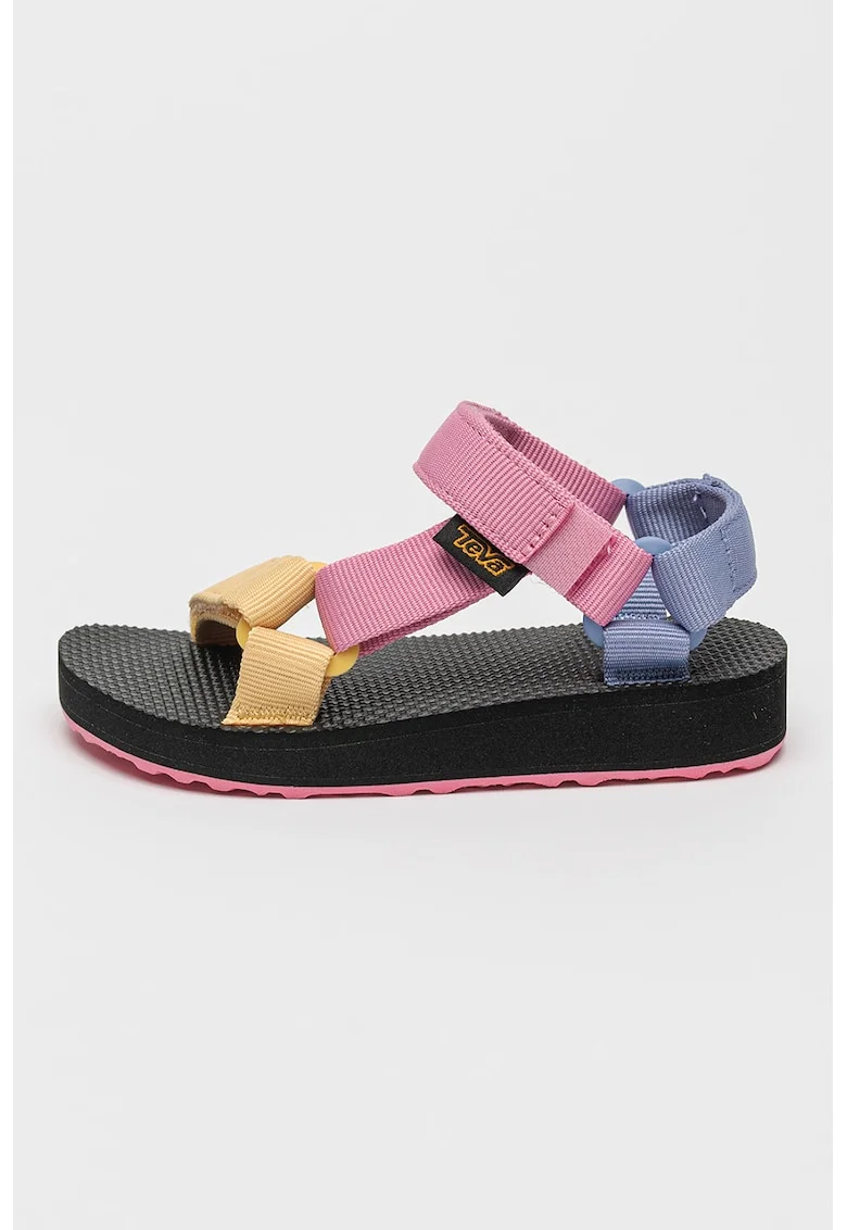 Sandale din material textil cu velcro, Negru/Galben/Roz pastel