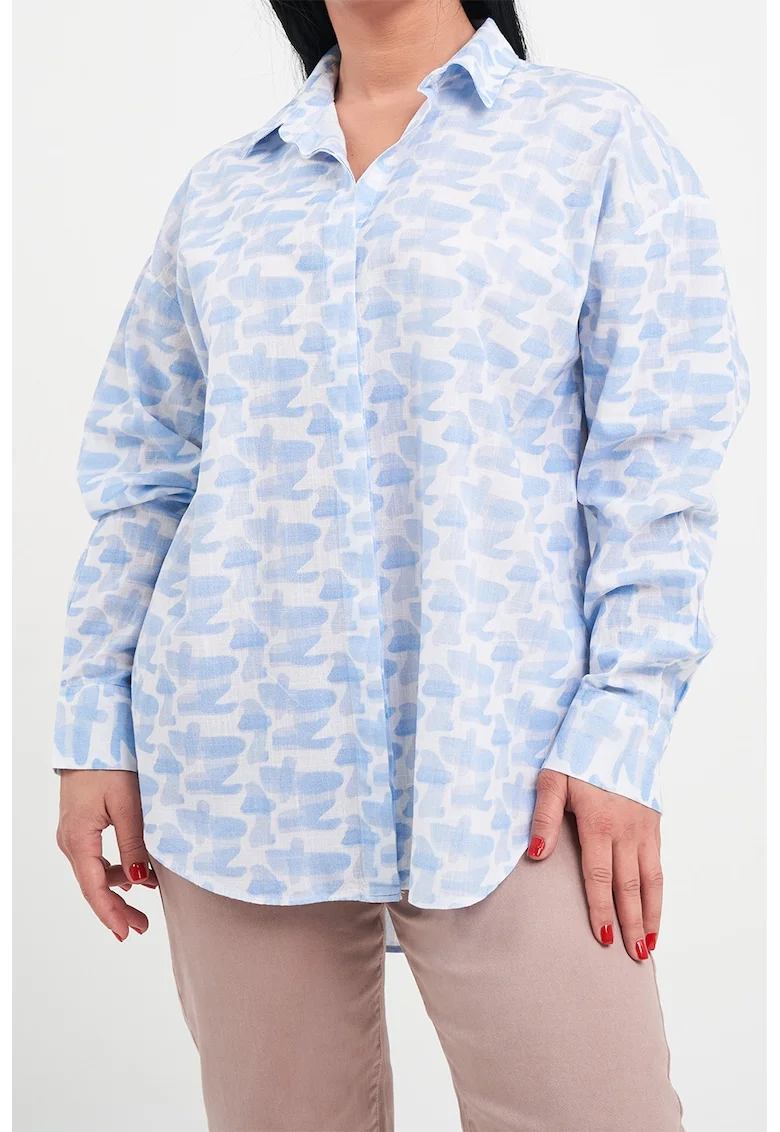 Camasa de bumbac cu model, Alb/Albastru deschis