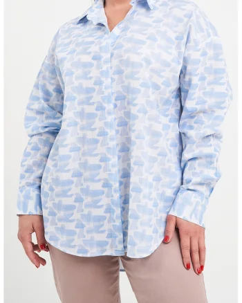 Camasa de bumbac cu model, Alb/Albastru deschis