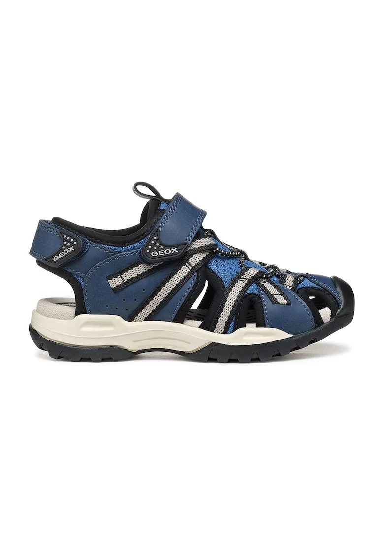 Sandale fisherman de piele ecologica si material textil Borealis, Negru/Gri/Albastru