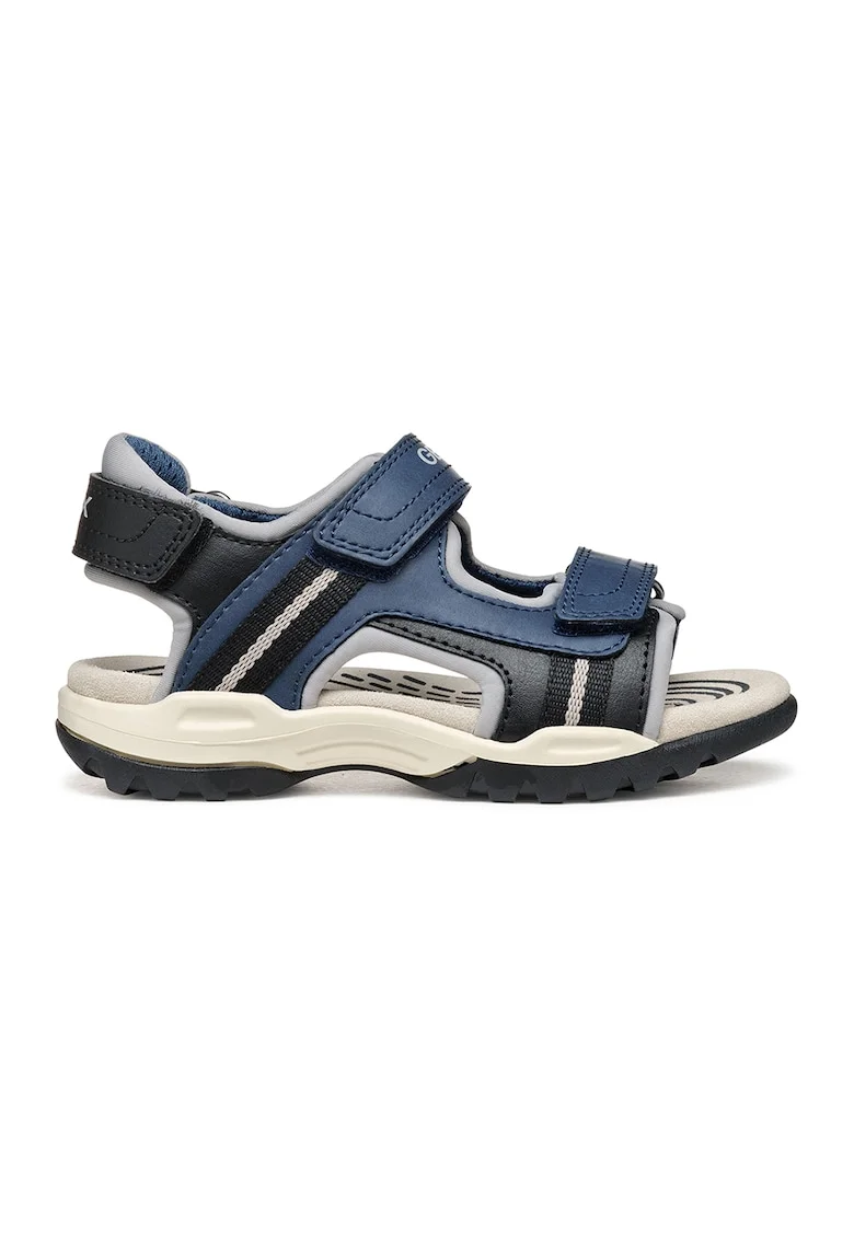 Sandale de piele ecologica cu banda velcro, Negru/Bleumarin