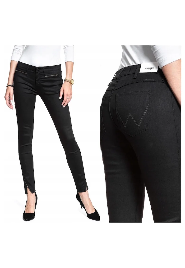 Blugi Dama,  Corynn, W26-L32, Bumbac, Fermoar, Lungi, Talie Medie, 4 Bunzuare, High-Quality, Negru