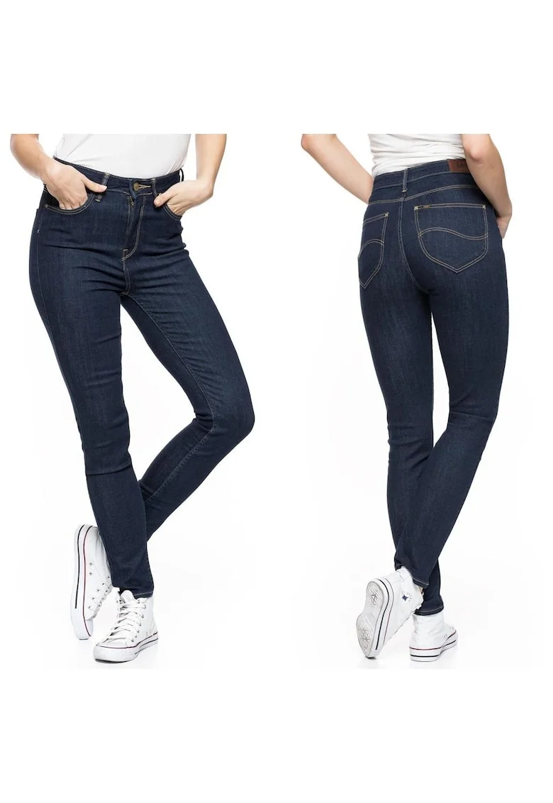 Blugi Dama,  Skyler, W25-L33, Bumbac, Fermoar, Lungi, Talie Inalta, 5 Bunzuare, High-Quality, Albastru Inchis