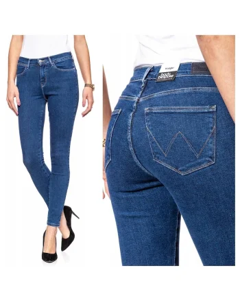 Blugi Dama,  Skinny Cu Talie Inalta, W24-L32 US, Bumbac, Zipper, Lung, 5 Buzunare 2 Mari 2 Medii Externe 1 Mic Intern, Talie Inalta, Albastru