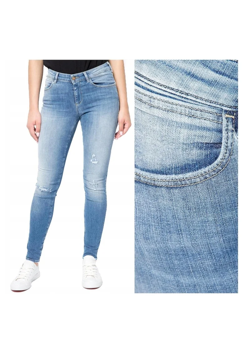 Blugi Dama,  Skinny, W24-L32 US, Bumbac, Zipper, Lung, 5 Buzunare 2 Mari 2 Medii Externe 1 Mic Intern, Talie Joasa, Albastru