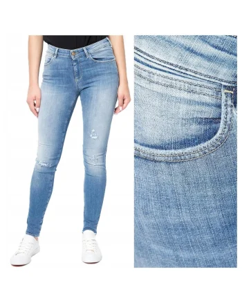 Blugi Dama,  Skinny, W24-L32 US, Bumbac, Zipper, Lung, 5 Buzunare 2 Mari 2 Medii Externe 1 Mic Intern, Talie Joasa, Albastru