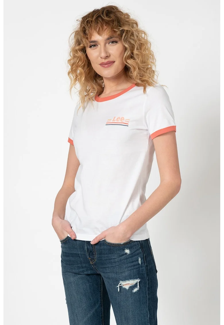 Tricou slim fit de bumbac cu detaliu logo Ringer, Alb