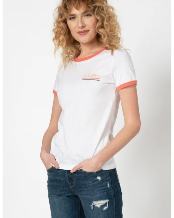 Tricou slim fit de bumbac cu detaliu logo Ringer, Alb