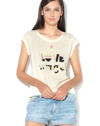 Tricou cu imprimeu text, Galben pal