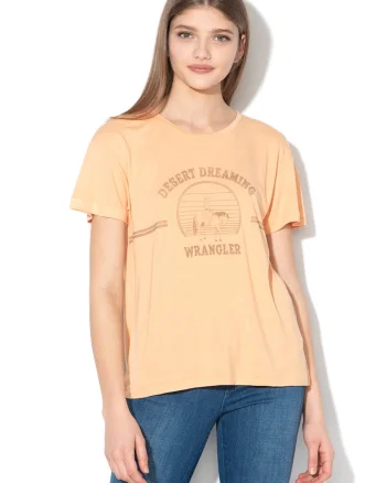 Tricou cu imprimeu grafic, Portocaliu deschis
