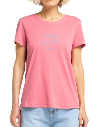 Tricou cu logo si imprimeu text, Roz