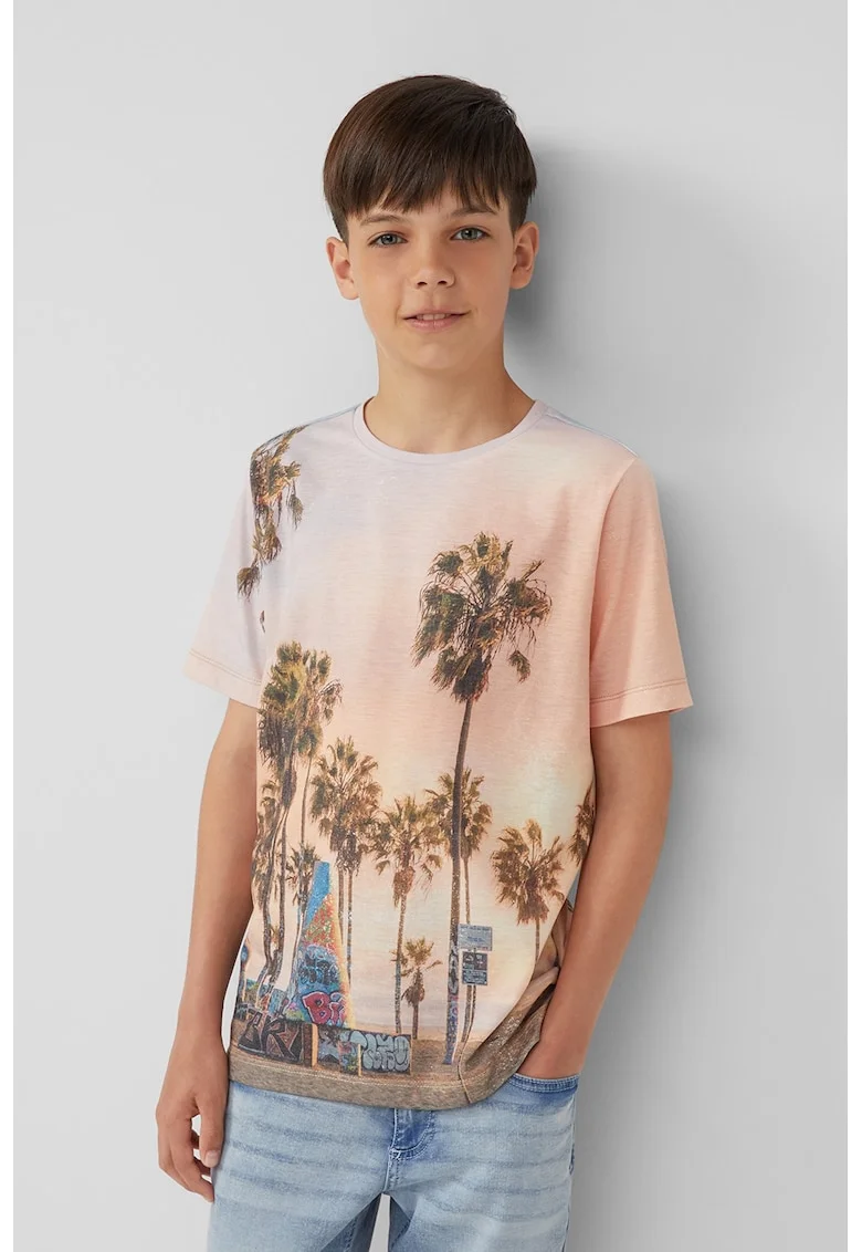 Tricou regular fit cu imprimeu tropical, Galben pal/Albastru pal/Verde feriga