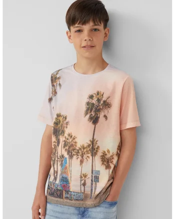 Tricou regular fit cu imprimeu tropical, Galben pal/Albastru pal/Verde feriga