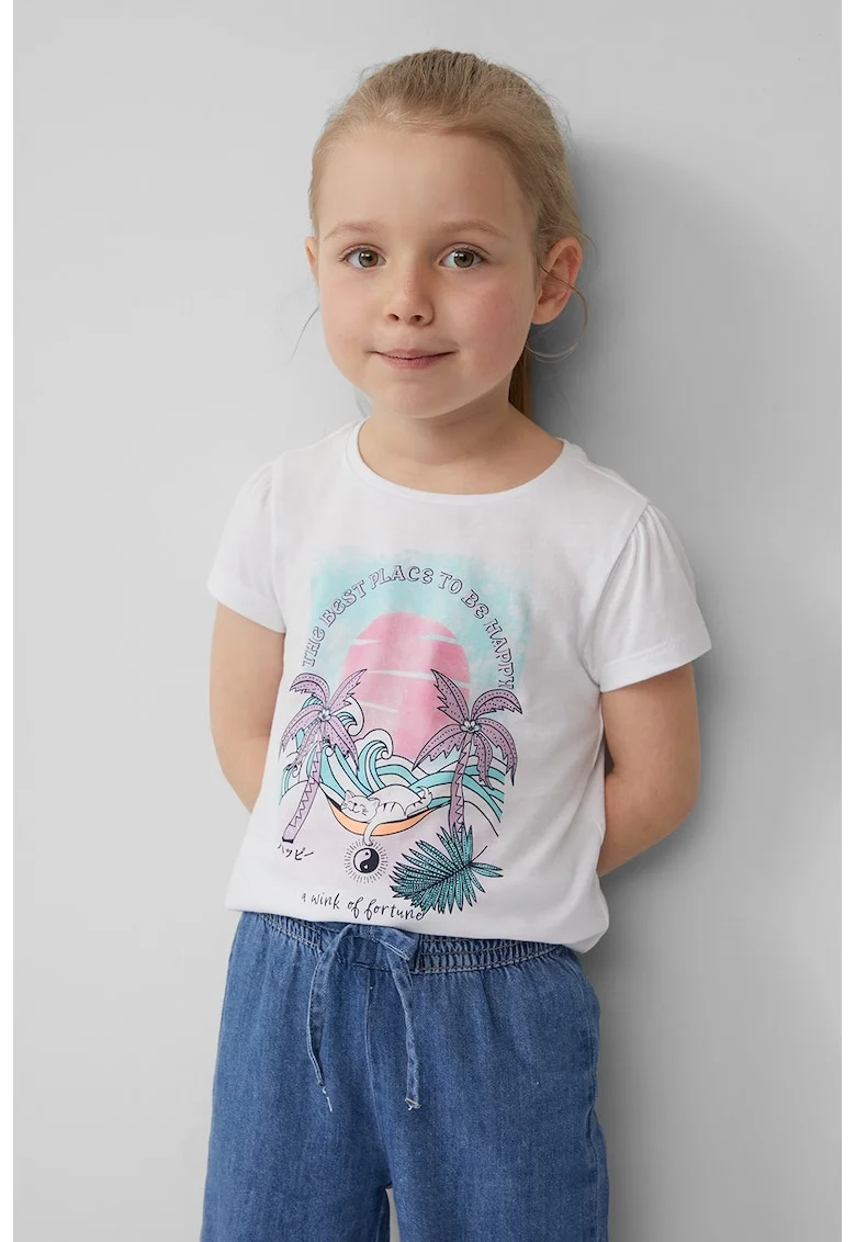 Tricou cu imprimeu grafic, Roz pastel/Negru stins/Alb murdar