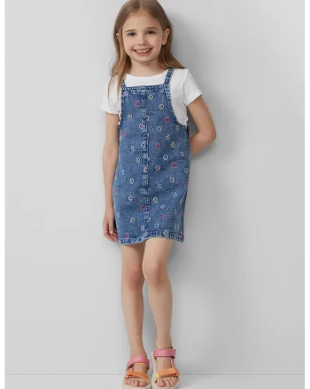 Sarafan din denim cu detalii brodate, Albastru