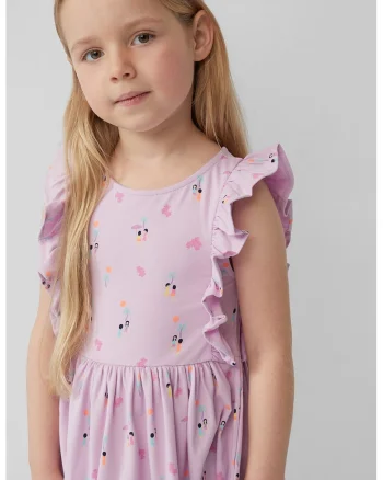 Rochie evazata cu model grafic, Negru/Portocaliu pal/Lila