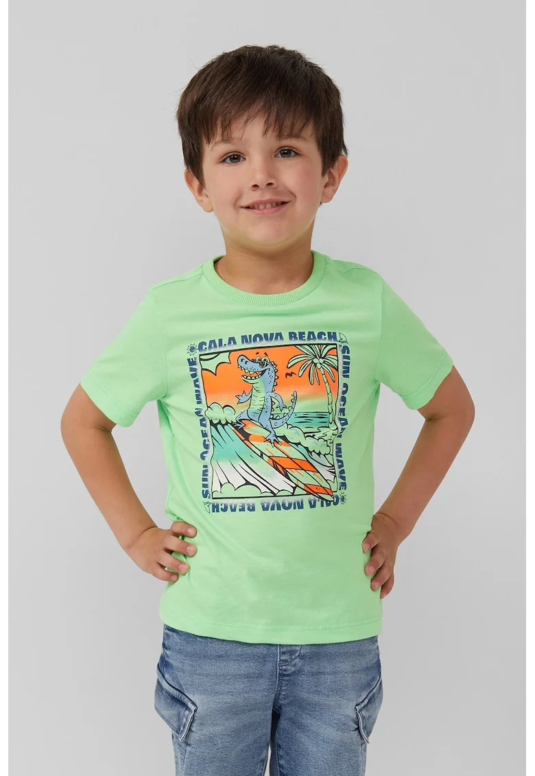 Tricou regular-fit cu imprimeu grafic, Portocaliu/Albastru inchis/Verde pal