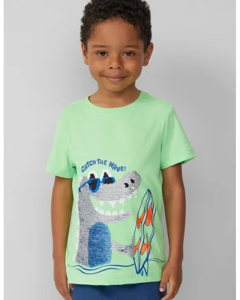 Tricou regular-fit cu imprimeu grafic, Verde pal/Alb optic/Albastru