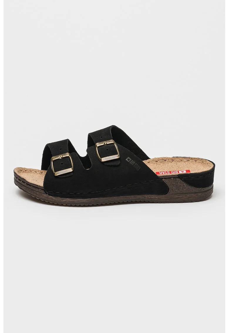 Papuci wedge de piele intoarsa, Negru