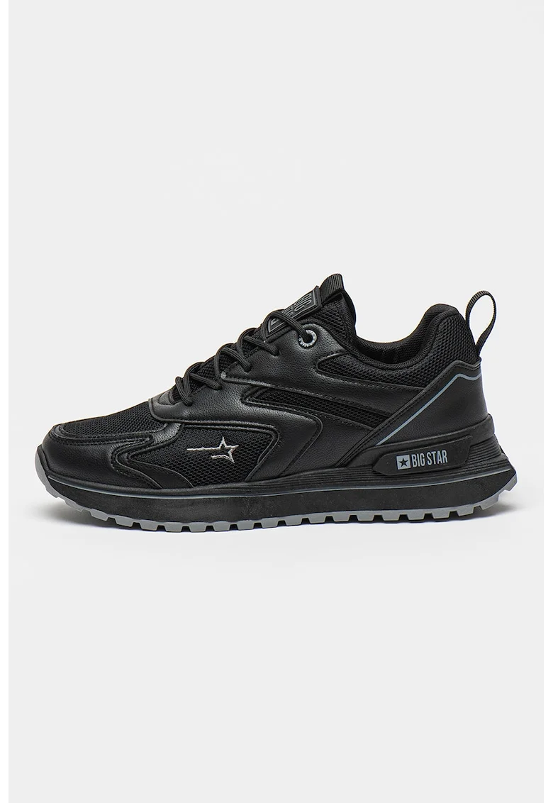 Pantofi sport de piele ecologica si plasa, Negru