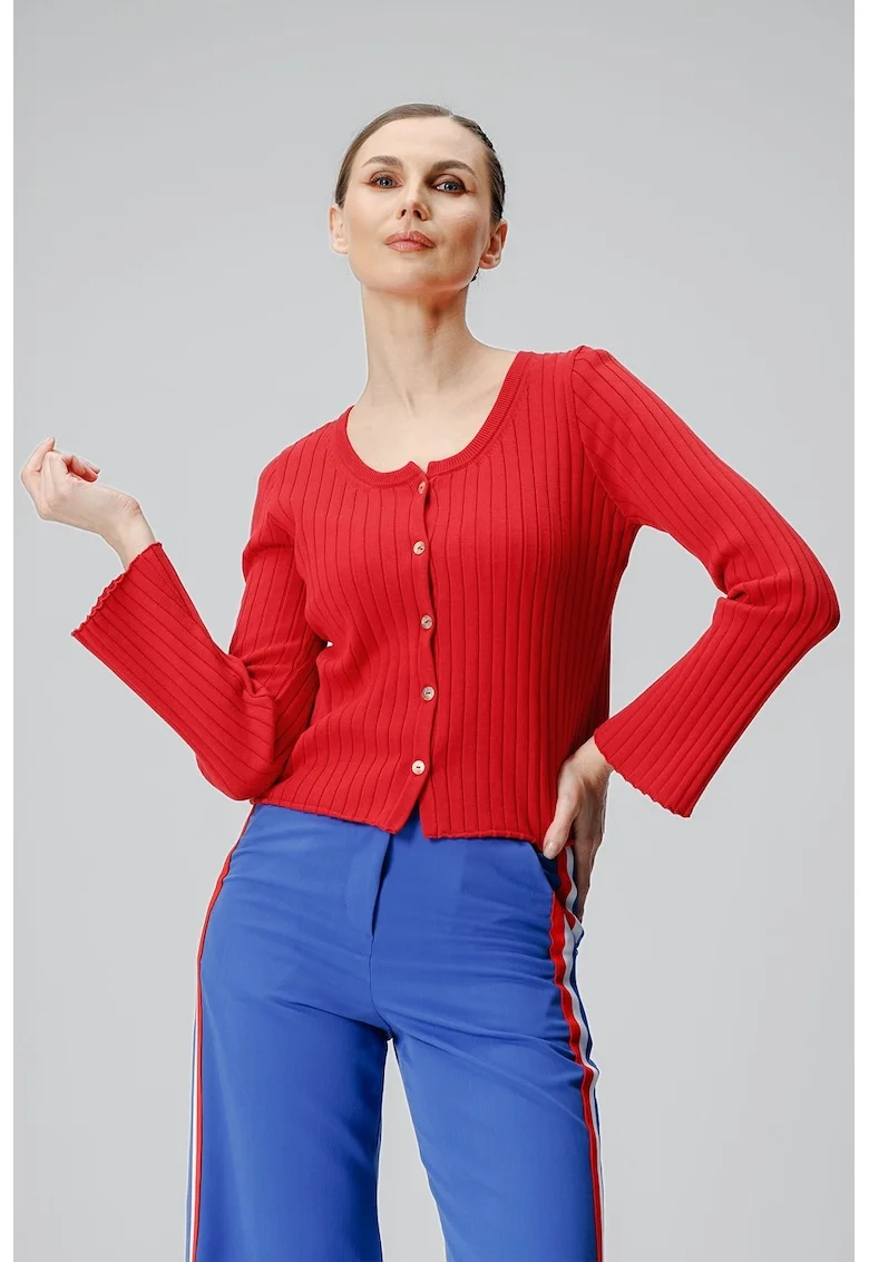 Cardigan uni cu nasturi, Rosu