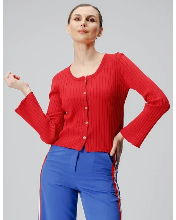 Cardigan uni cu nasturi, Rosu
