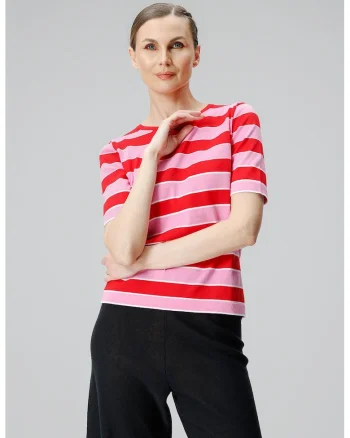 Tricou de bumbac in dungi, Rosu/Roz