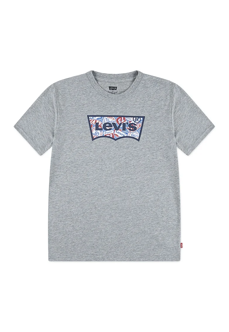Tricou cu imprimeu logo, Albastru inchis/Gri melange