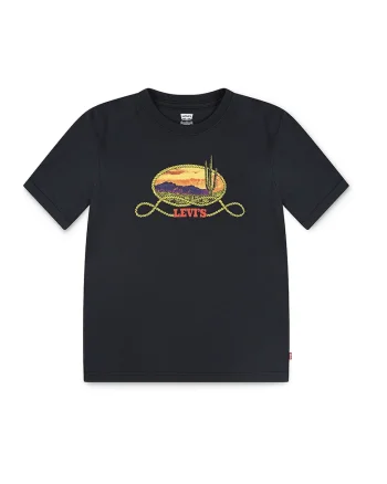 Tricou cu imprimeu grafic si logo, Negru stins
