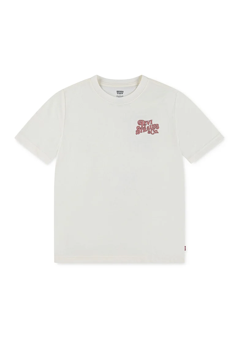 Tricou cu imprimeu grafic, Alb fildes/Coral
