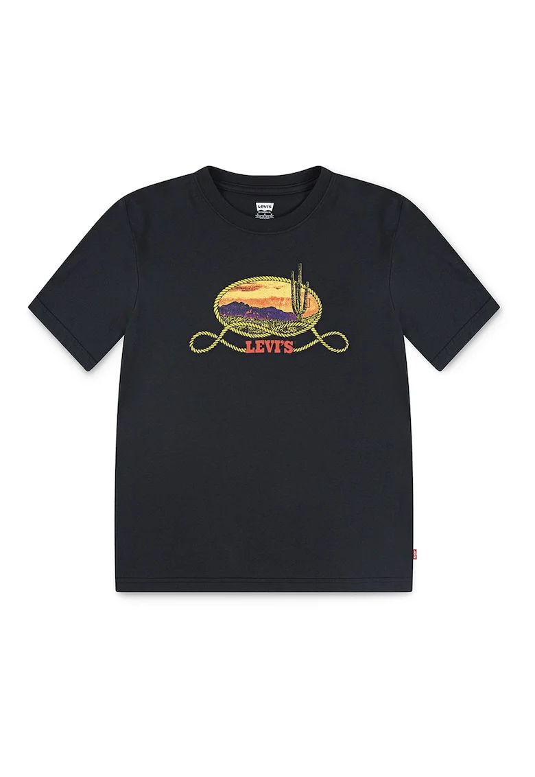 Tricou din amestec de bumbac cu logo, Negru stins
