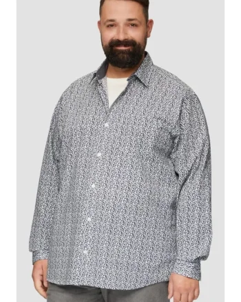Camasa barbati big sizes, cu maneca lunga si imprimeu floral, Slim Fit, Alb, Alb