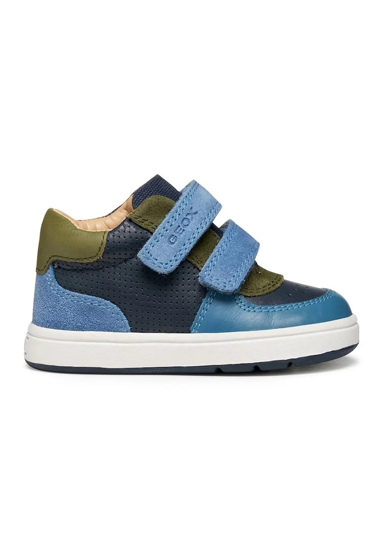Pantofi sport mid-cut din piele cu velcro, Albastru prafuit/Bleumarin