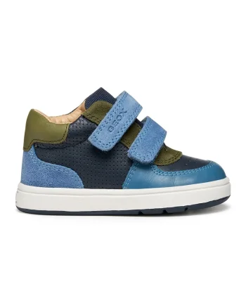Pantofi sport mid-cut din piele cu velcro, Albastru prafuit/Bleumarin