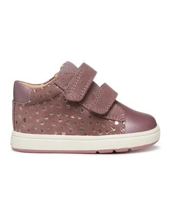 Pantofi sport cu velcro si insertii de piele intoarsa, Roz inchis