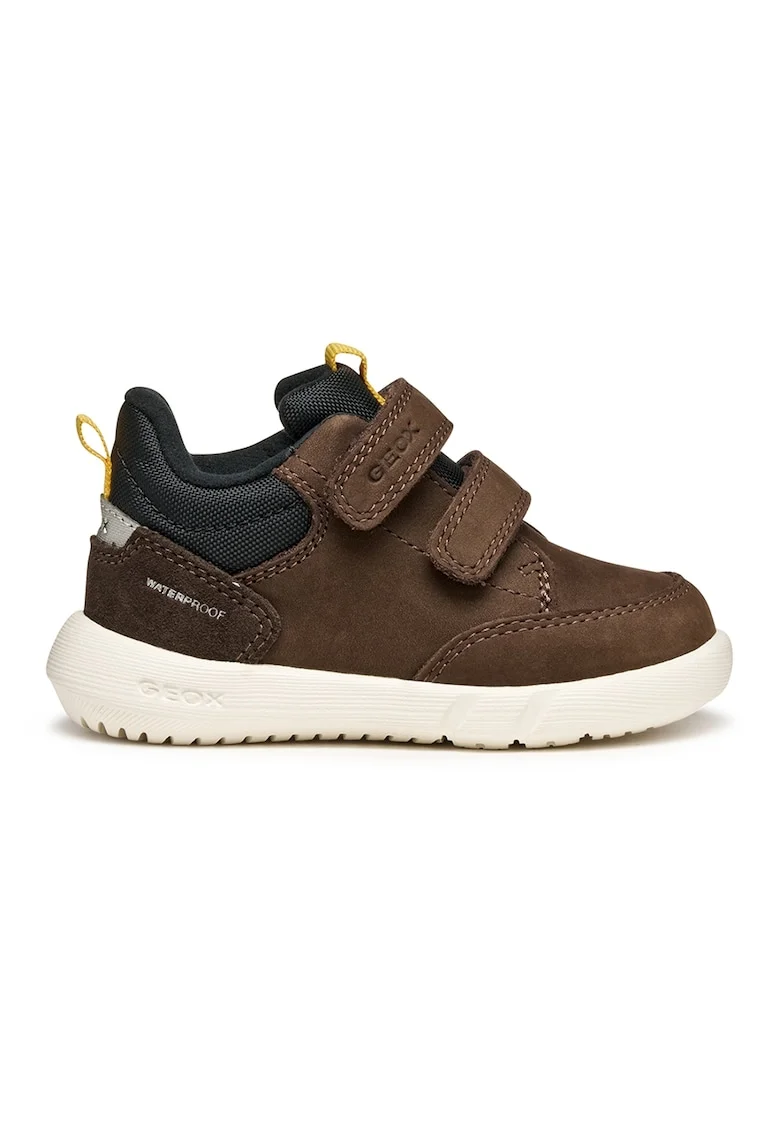 Pantofi sport impermeabili din piele nabuc si garnituri din material sintetic, Maro
