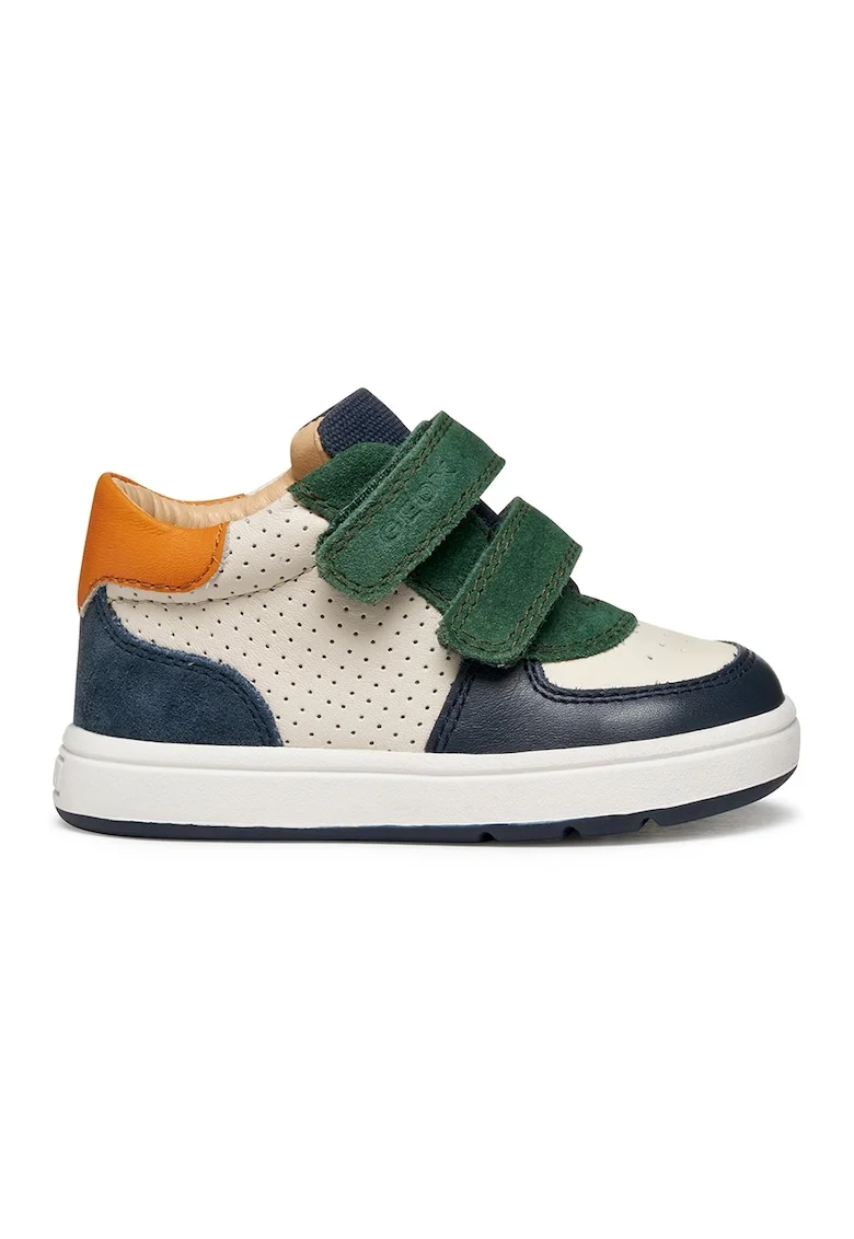 Pantofi sport mid-cut din piele cu velcro, Verde/Alb fildes