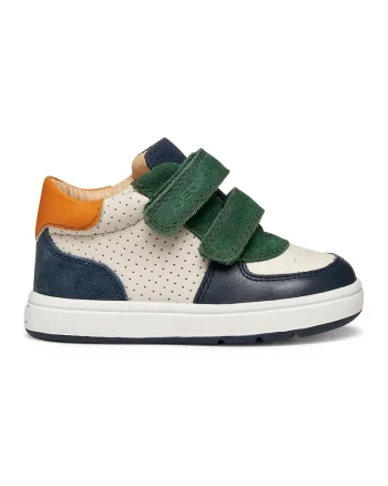 Pantofi sport mid-cut din piele cu velcro, Verde/Alb fildes