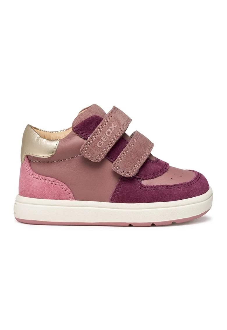 Pantofi sport din piele intoarsa cu inchidere velcro, Violet/Roz prafuit