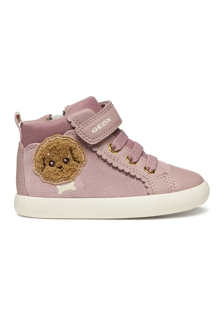 Pantofi sport mid-cut cu inchidere velcro si garnituri din piele intoarsa, Maro/Roz prafuit