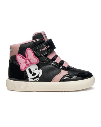 Pantofi sport din piele ecologica cu inchidere velcro si imprimeu Minnie Mouse, Negru/Roz