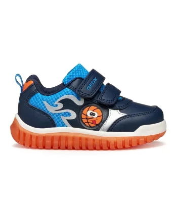 Pantofi sport din piele ecologica cu inchidere velcro, Portocaliu/Bleumarin