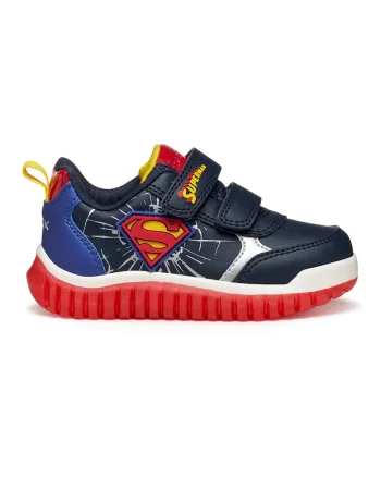 Pantofi sport din piele ecologica cu inchidere velcro, Rosu/Bleumarin